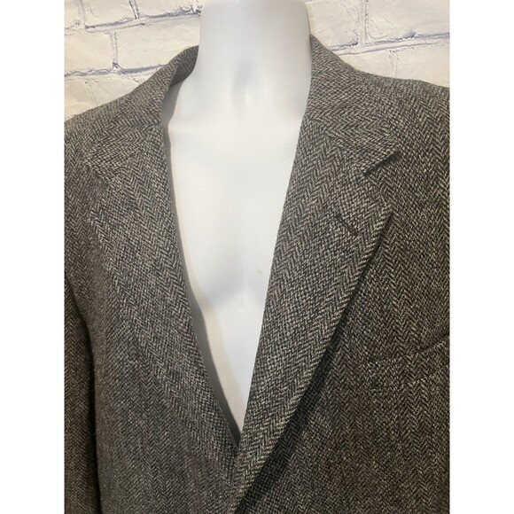 Vintage HARRIS TWEED Gray Blazer Sport Coat Jacket Herringbone Wool Mens 50R - Picture 4 of 10